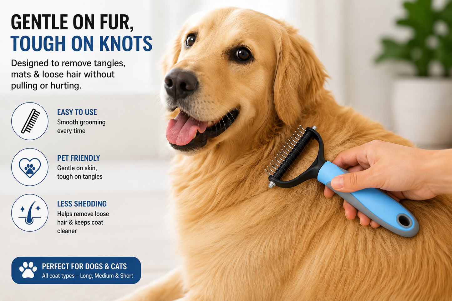 Pet Knot Remover Comb – Gentle De-Shedding & Detangling Tool