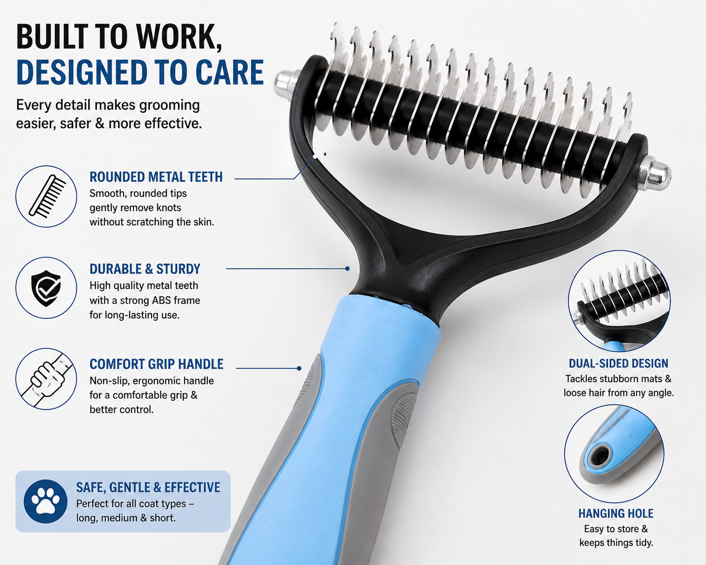 Pet Knot Remover Comb – Gentle De-Shedding & Detangling Tool