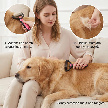 Dematting Comb for Dogs and Cats, Undercoat Rake Pet Brush for Long Hair, Deshedding Dog Brush Removes Tangles Knots and Loose Fur, Grooming Tool for Thick Coats