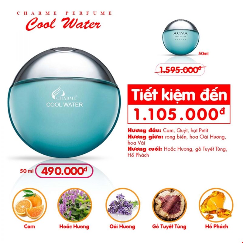 Nước hoa Charme Cool Water 50ml Cho Nam